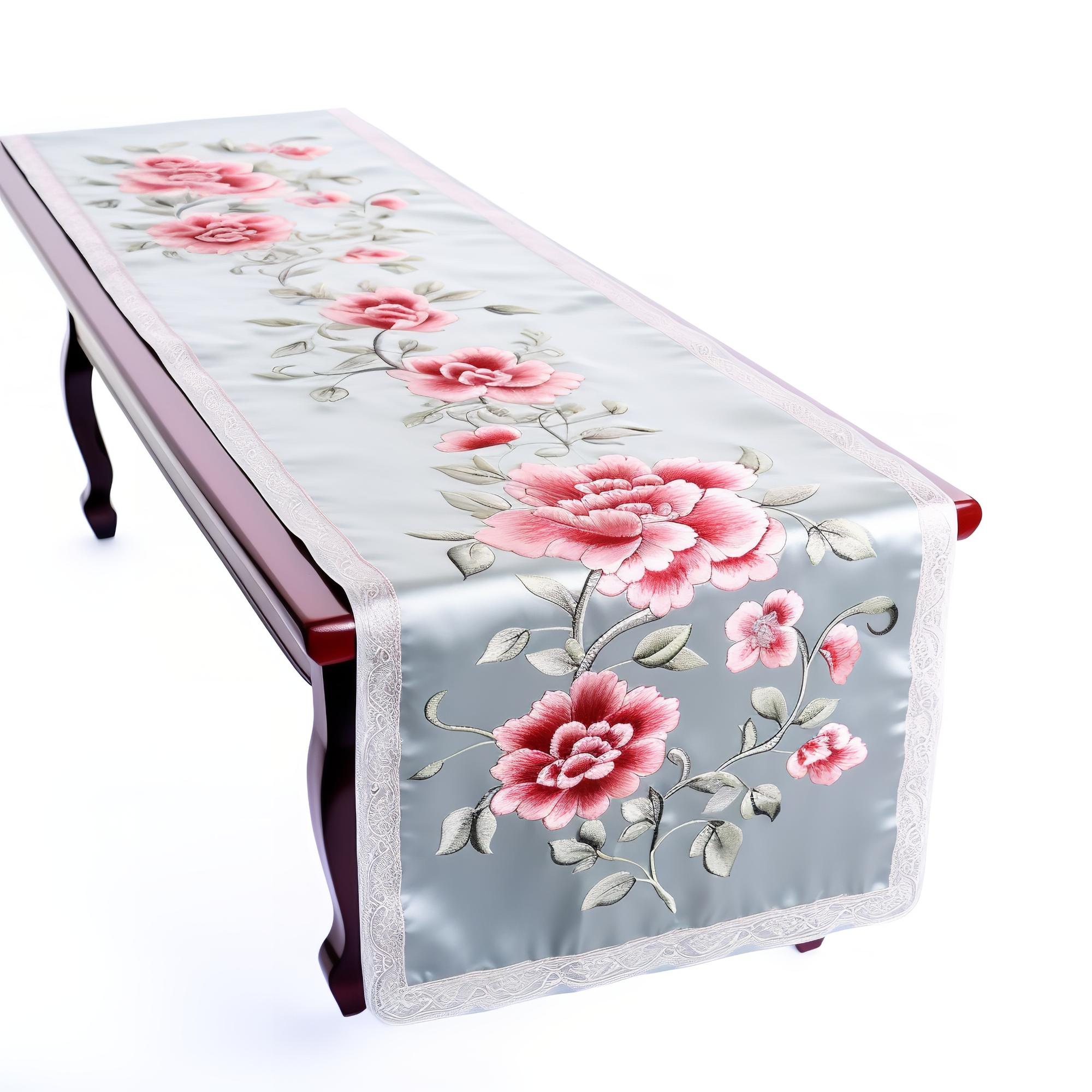 Embroidered linen table runner